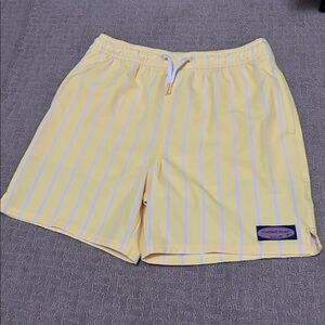 Vineyard Vines yellow white Striped swim trunks boys large XL kids teen shorts